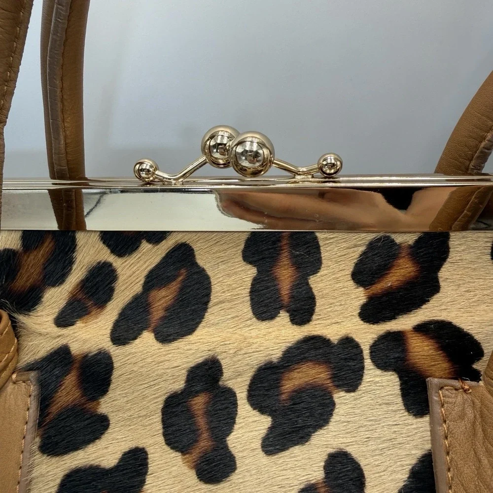 Alberta Di Canio Genuine Leather Hair On Hide Top Handle Bag Made In Italy